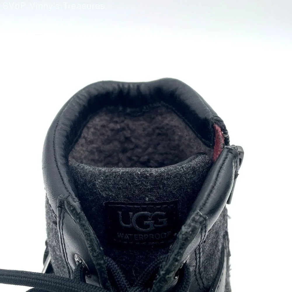 UGG Waterproof Leather Wool Lace Up Combat Boots Womens Size 9 Black Gray